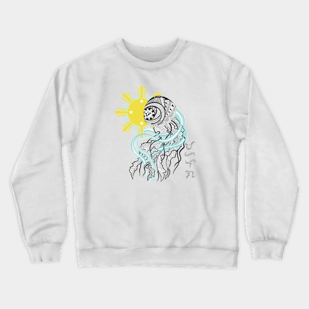 Tribal line Art Jellyfish / Baybayin word Mahalaga (Precious/Valued) Crewneck Sweatshirt by Pirma Pinas